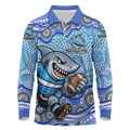 Cronulla Sutherland Sharks Long Sleeve Polo Shirt Aboriginal Dot Pattern - Rugby Mascot Heritage Pride