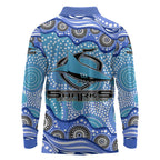Cronulla Sutherland Sharks Long Sleeve Polo Shirt Aboriginal Dot Pattern - Rugby Mascot Heritage Pride