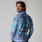 Cronulla Sutherland Sharks Long Sleeve Polo Shirt Aboriginal Dot Pattern - Rugby Mascot Heritage Pride