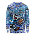 Cronulla Sutherland Sharks Long Sleeve Shirt Aboriginal Dot Pattern - Rugby Mascot Heritage Pride