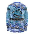 Cronulla Sutherland Sharks Long Sleeve Shirt Aboriginal Dot Pattern - Rugby Mascot Heritage Pride