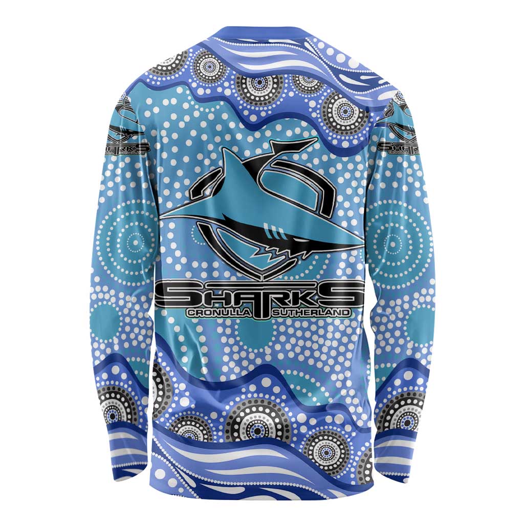 Cronulla Sutherland Sharks Long Sleeve Shirt Aboriginal Dot Pattern - Rugby Mascot Heritage Pride