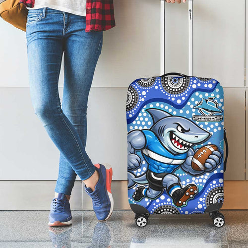 Cronulla Sutherland Sharks Luggage Cover Aboriginal Dot Pattern - Rugby Mascot Heritage Pride