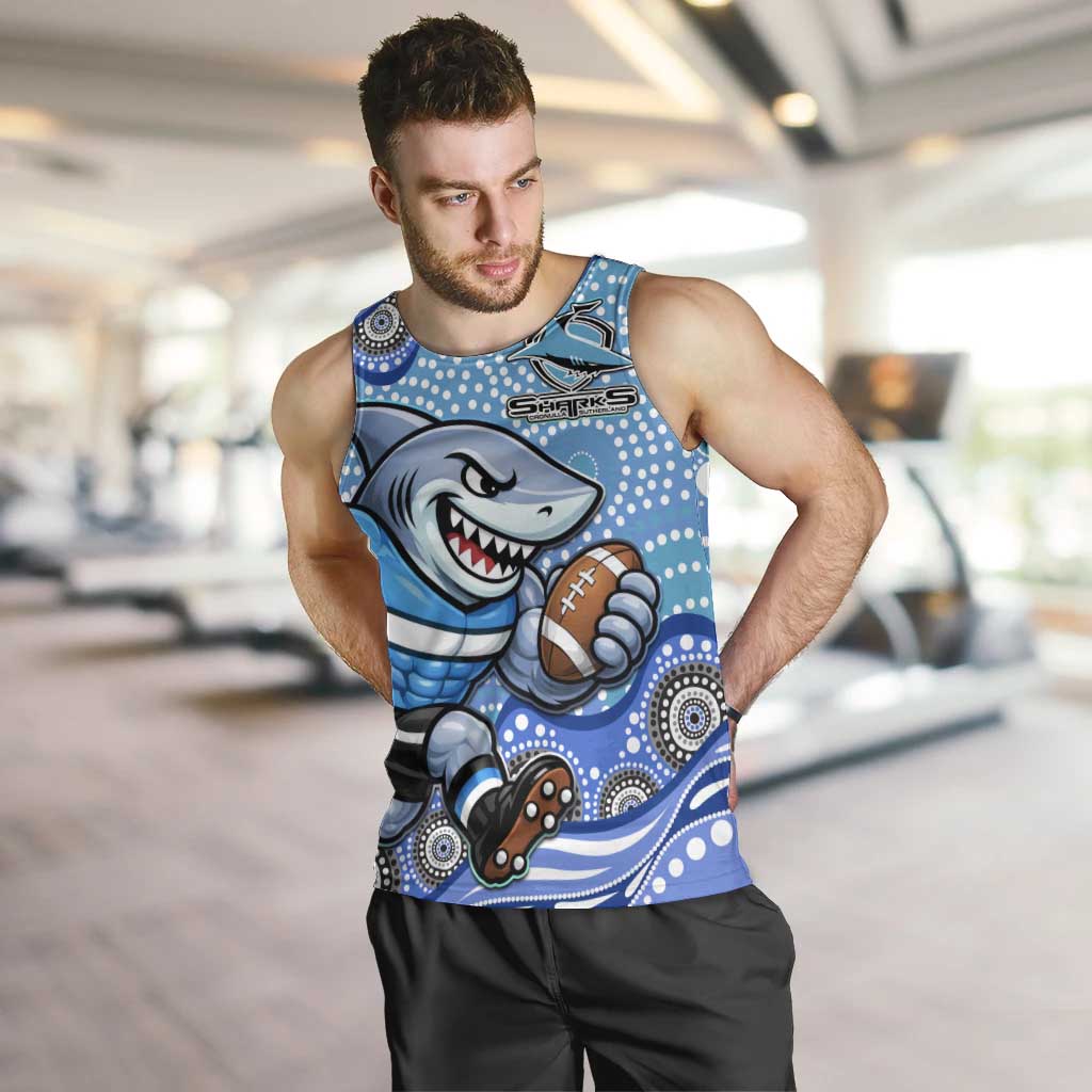 Cronulla Sutherland Sharks Men Tank Top Aboriginal Dot Pattern - Rugby Mascot Heritage Pride