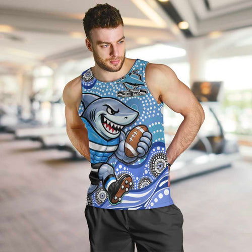 Cronulla Sutherland Sharks Men Tank Top Aboriginal Dot Pattern - Rugby Mascot Heritage Pride