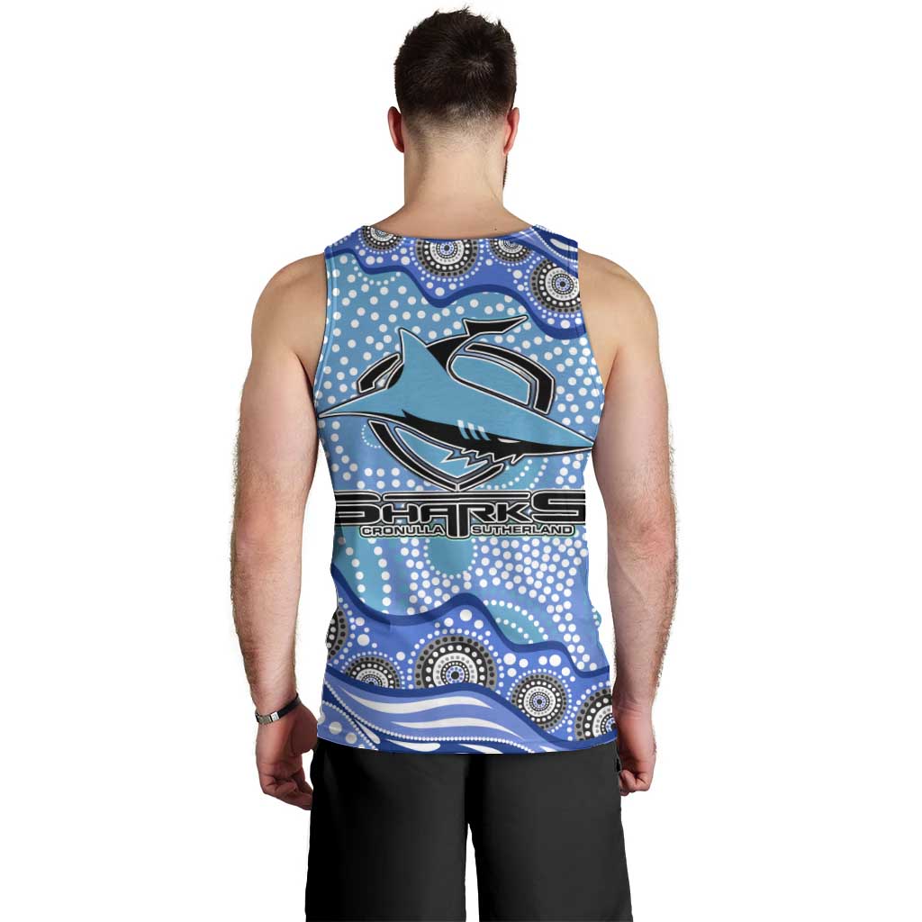 Cronulla Sutherland Sharks Men Tank Top Aboriginal Dot Pattern - Rugby Mascot Heritage Pride