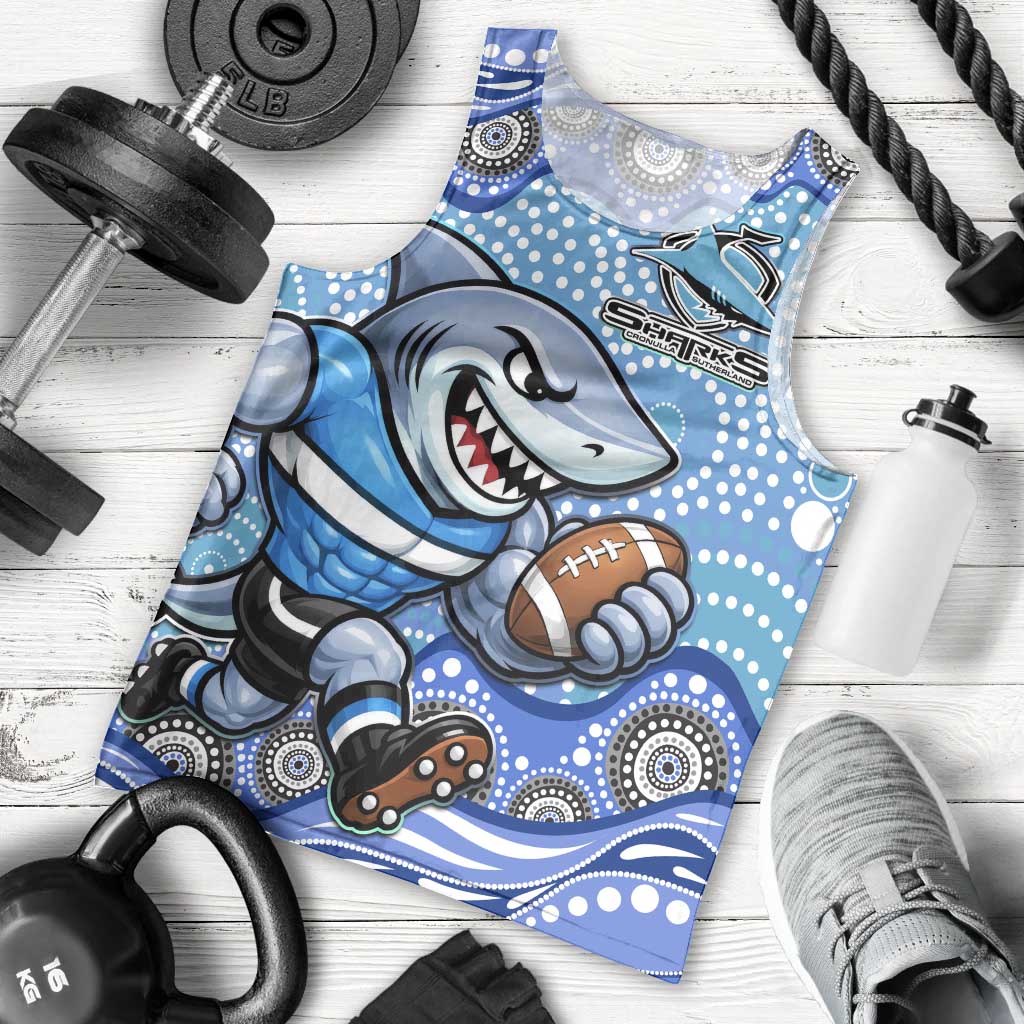 Cronulla Sutherland Sharks Men Tank Top Aboriginal Dot Pattern - Rugby Mascot Heritage Pride