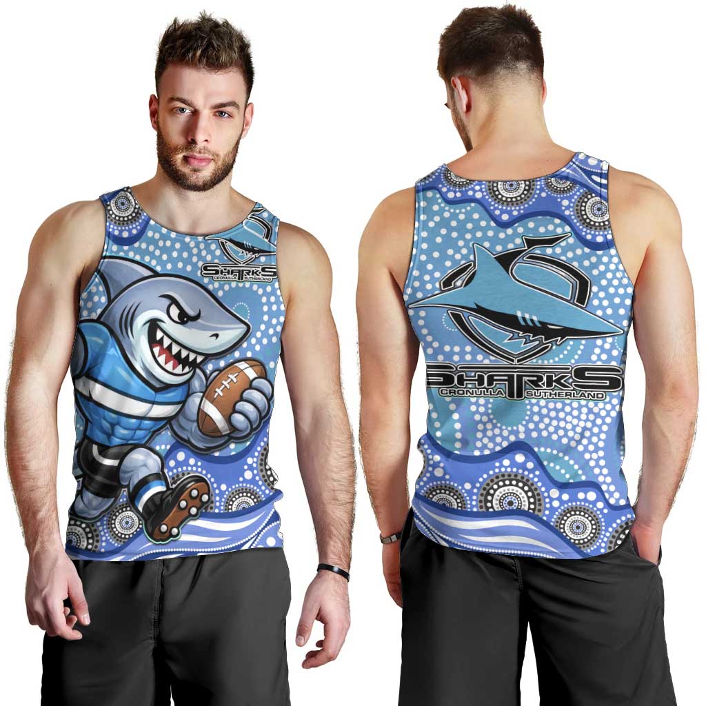 Cronulla Sutherland Sharks Men Tank Top Aboriginal Dot Pattern - Rugby Mascot Heritage Pride