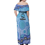 Cronulla Sutherland Sharks Off Shoulder Maxi Dress Aboriginal Dot Pattern - Rugby Mascot Heritage Pride