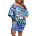 Cronulla Sutherland Sharks Off Shoulder Short Dress Aboriginal Dot Pattern - Rugby Mascot Heritage Pride