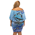 Cronulla Sutherland Sharks Off Shoulder Short Dress Aboriginal Dot Pattern - Rugby Mascot Heritage Pride