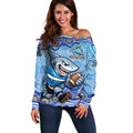 Cronulla Sutherland Sharks Off Shoulder Sweater Aboriginal Dot Pattern - Rugby Mascot Heritage Pride