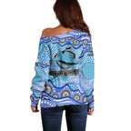 Cronulla Sutherland Sharks Off Shoulder Sweater Aboriginal Dot Pattern - Rugby Mascot Heritage Pride