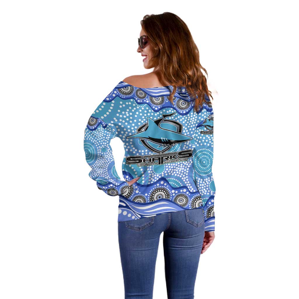 Cronulla Sutherland Sharks Off Shoulder Sweater Aboriginal Dot Pattern - Rugby Mascot Heritage Pride