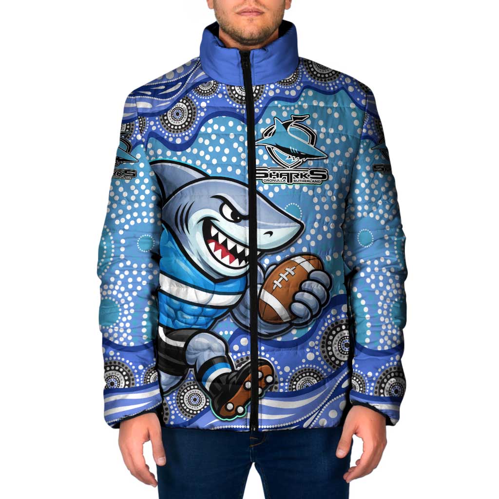 Cronulla Sutherland Sharks Padded Jacket Aboriginal Dot Pattern - Rugby Mascot Heritage Pride