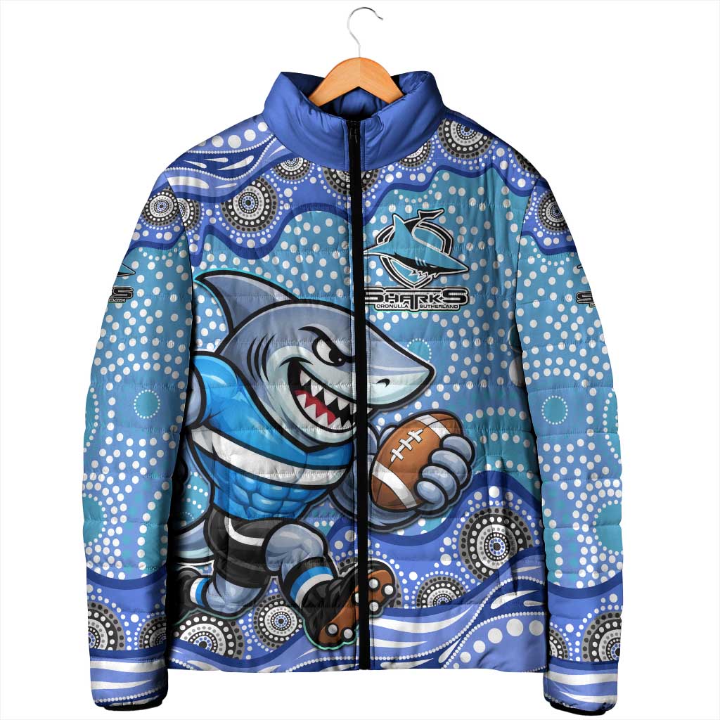 Cronulla Sutherland Sharks Padded Jacket Aboriginal Dot Pattern - Rugby Mascot Heritage Pride