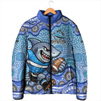 Cronulla Sutherland Sharks Padded Jacket Aboriginal Dot Pattern - Rugby Mascot Heritage Pride