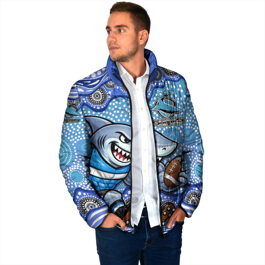 Cronulla Sutherland Sharks Padded Jacket Aboriginal Dot Pattern - Rugby Mascot Heritage Pride