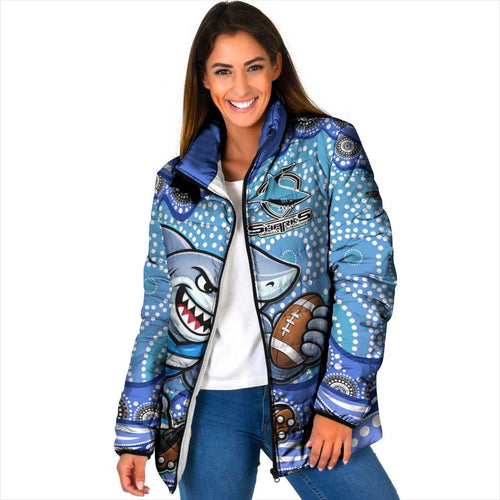 Cronulla Sutherland Sharks Padded Jacket Aboriginal Dot Pattern - Rugby Mascot Heritage Pride