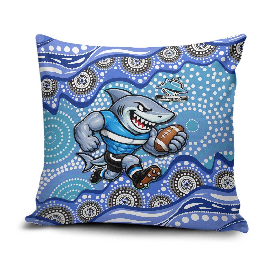 Cronulla Sutherland Sharks Pillow Cover Aboriginal Dot Pattern - Rugby Mascot Heritage Pride