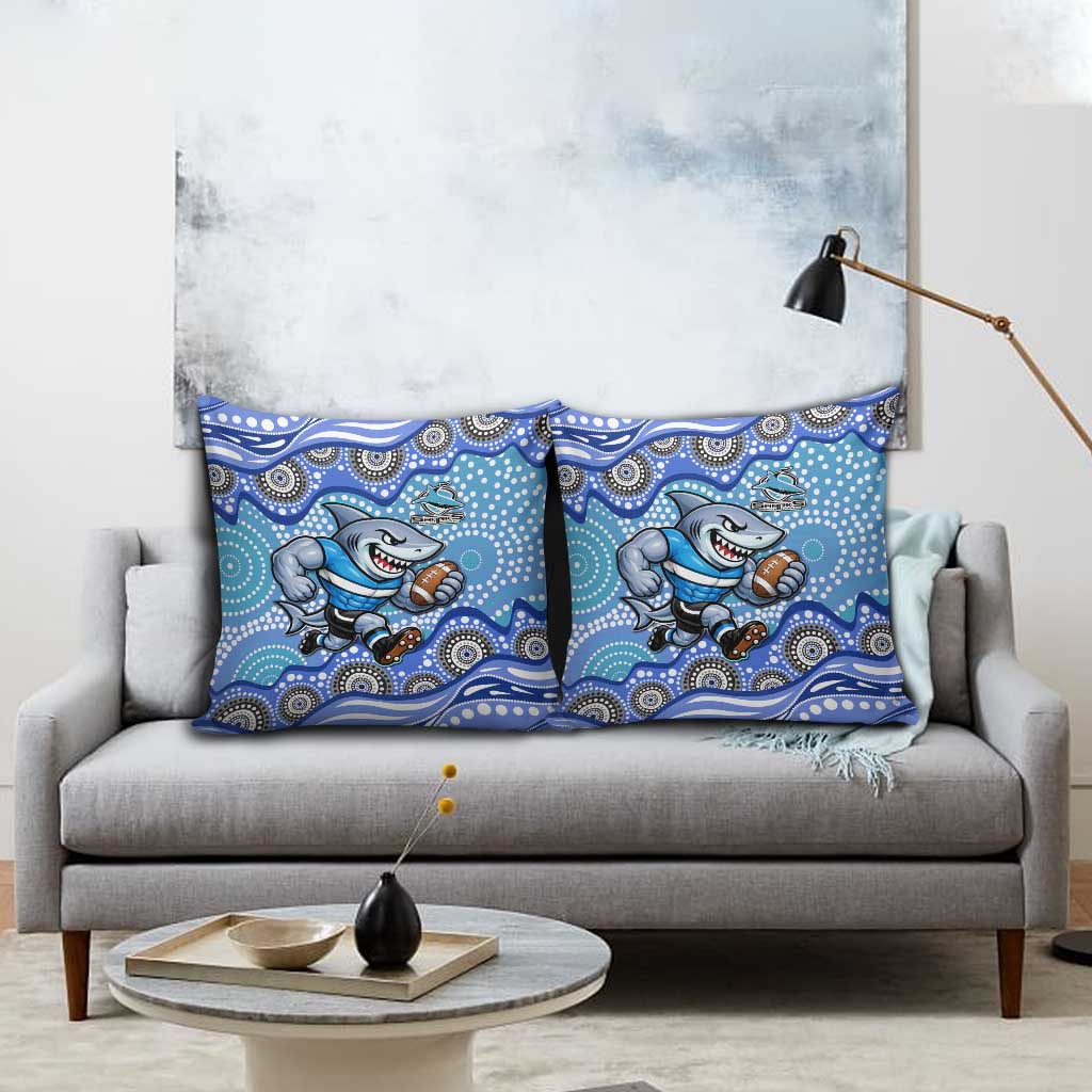 Cronulla Sutherland Sharks Pillow Cover Aboriginal Dot Pattern - Rugby Mascot Heritage Pride