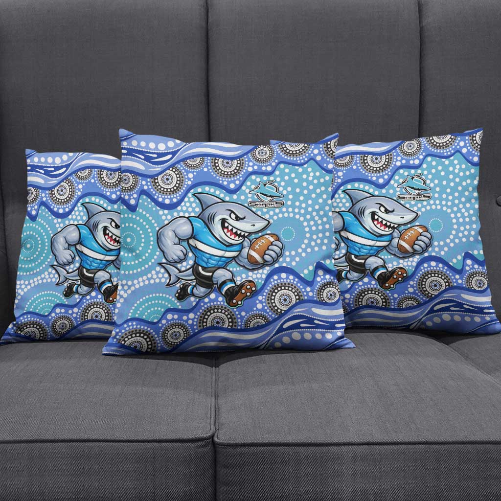 Cronulla Sutherland Sharks Pillow Cover Aboriginal Dot Pattern - Rugby Mascot Heritage Pride