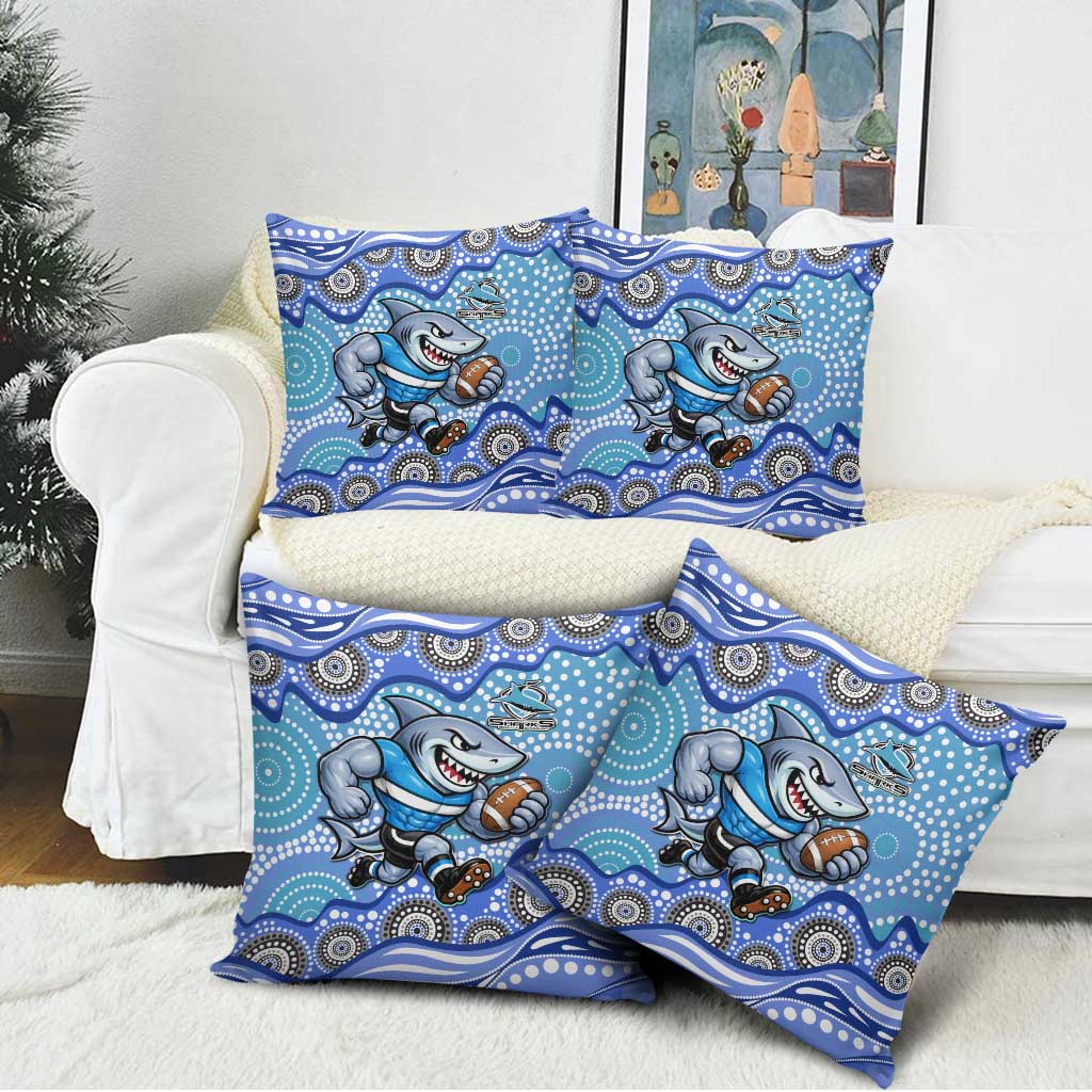 Cronulla Sutherland Sharks Pillow Cover Aboriginal Dot Pattern - Rugby Mascot Heritage Pride