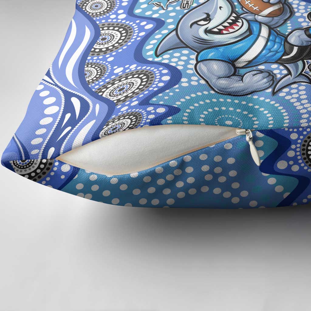 Cronulla Sutherland Sharks Pillow Cover Aboriginal Dot Pattern - Rugby Mascot Heritage Pride