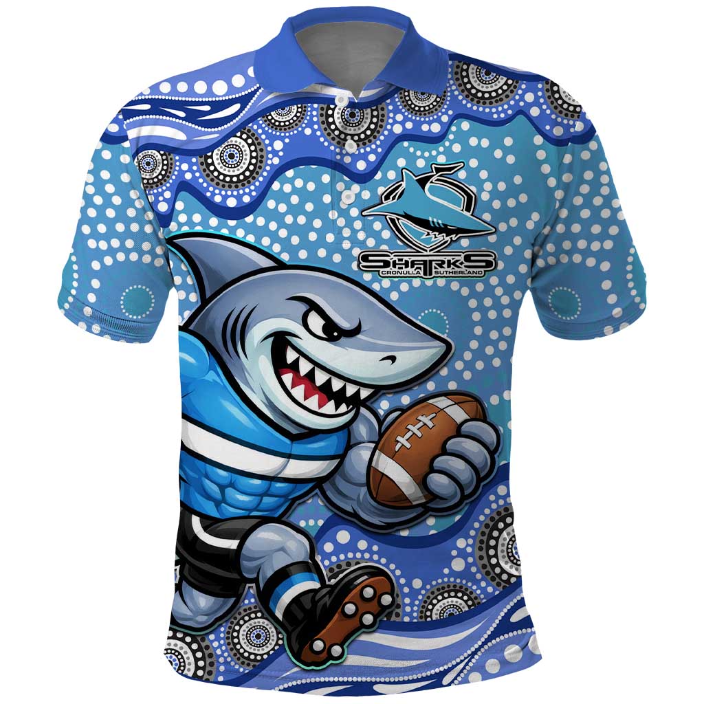 Cronulla Sutherland Sharks Polo Shirt Aboriginal Dot Pattern - Rugby Mascot Heritage Pride