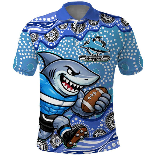 Cronulla Sutherland Sharks Polo Shirt Aboriginal Dot Pattern - Rugby Mascot Heritage Pride