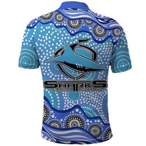 Cronulla Sutherland Sharks Polo Shirt Aboriginal Dot Pattern - Rugby Mascot Heritage Pride