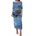 Cronulla Sutherland Sharks Puletasi Aboriginal Dot Pattern - Rugby Mascot Heritage Pride