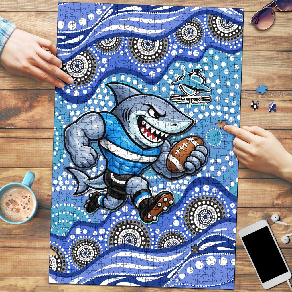 Cronulla Sutherland Sharks Puzzle Aboriginal Dot Pattern - Rugby Mascot Heritage Pride