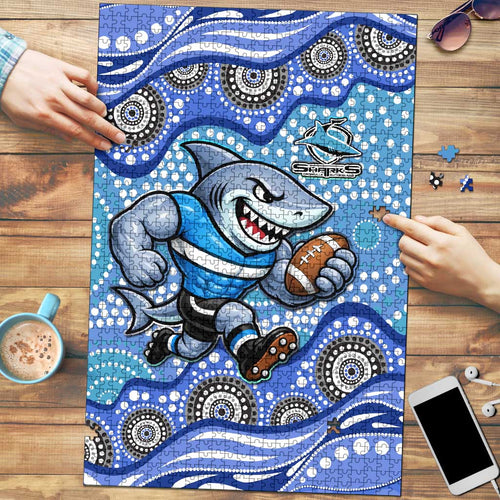 Cronulla Sutherland Sharks Puzzle Aboriginal Dot Pattern - Rugby Mascot Heritage Pride