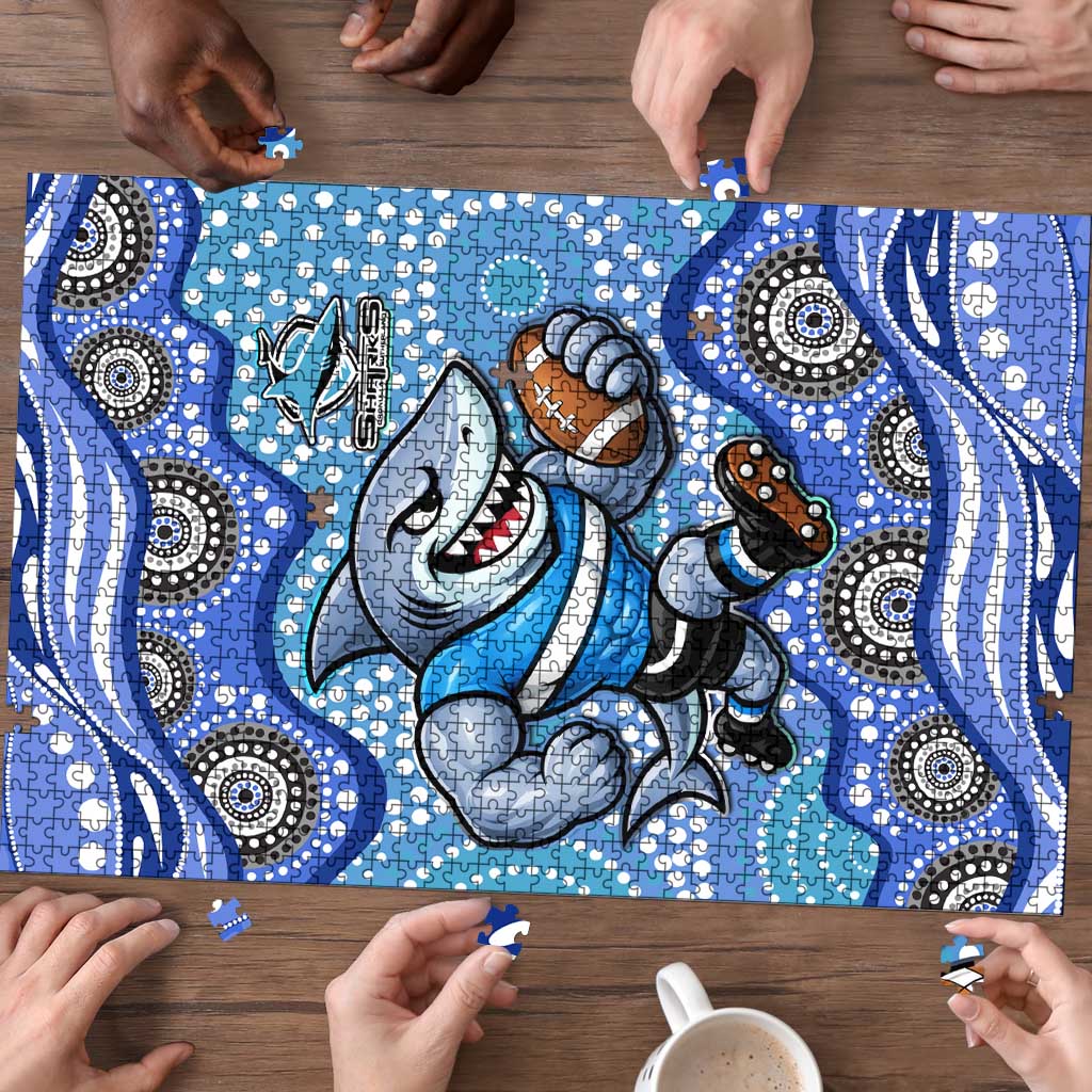 Cronulla Sutherland Sharks Puzzle Aboriginal Dot Pattern - Rugby Mascot Heritage Pride