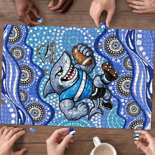 Cronulla Sutherland Sharks Puzzle Aboriginal Dot Pattern - Rugby Mascot Heritage Pride