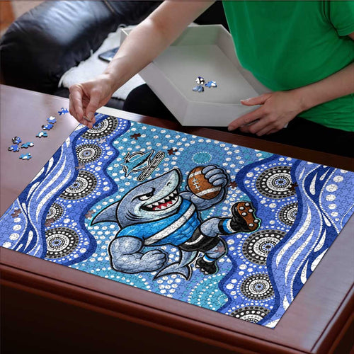 Cronulla Sutherland Sharks Puzzle Aboriginal Dot Pattern - Rugby Mascot Heritage Pride
