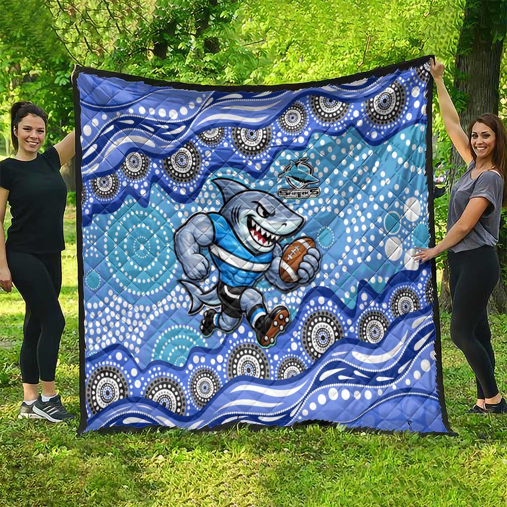 Cronulla Sutherland Sharks Quilt Aboriginal Dot Pattern - Rugby Mascot Heritage Pride