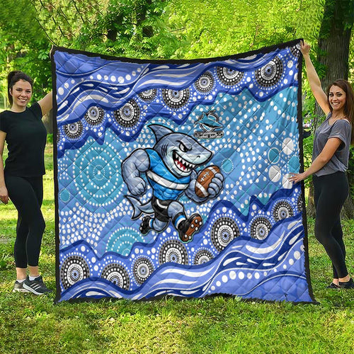 Cronulla Sutherland Sharks Quilt Aboriginal Dot Pattern - Rugby Mascot Heritage Pride