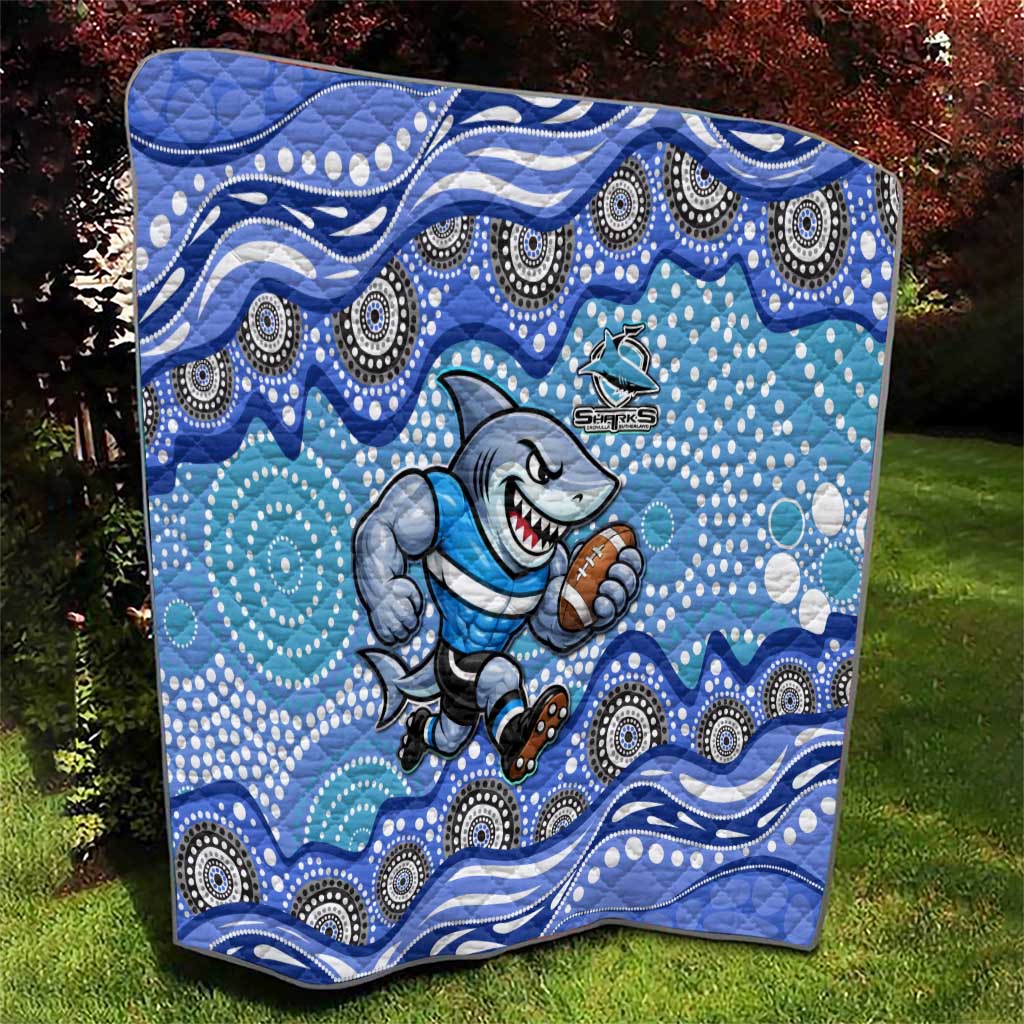 Cronulla Sutherland Sharks Quilt Aboriginal Dot Pattern - Rugby Mascot Heritage Pride