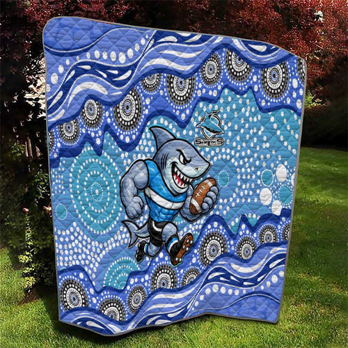 Cronulla Sutherland Sharks Quilt Aboriginal Dot Pattern - Rugby Mascot Heritage Pride
