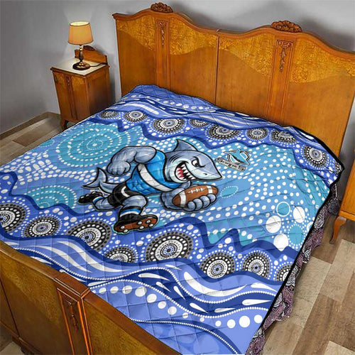 Cronulla Sutherland Sharks Quilt Aboriginal Dot Pattern - Rugby Mascot Heritage Pride