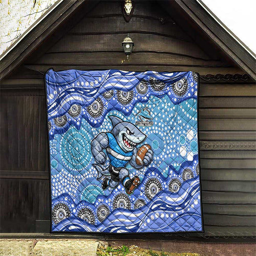 Cronulla Sutherland Sharks Quilt Aboriginal Dot Pattern - Rugby Mascot Heritage Pride