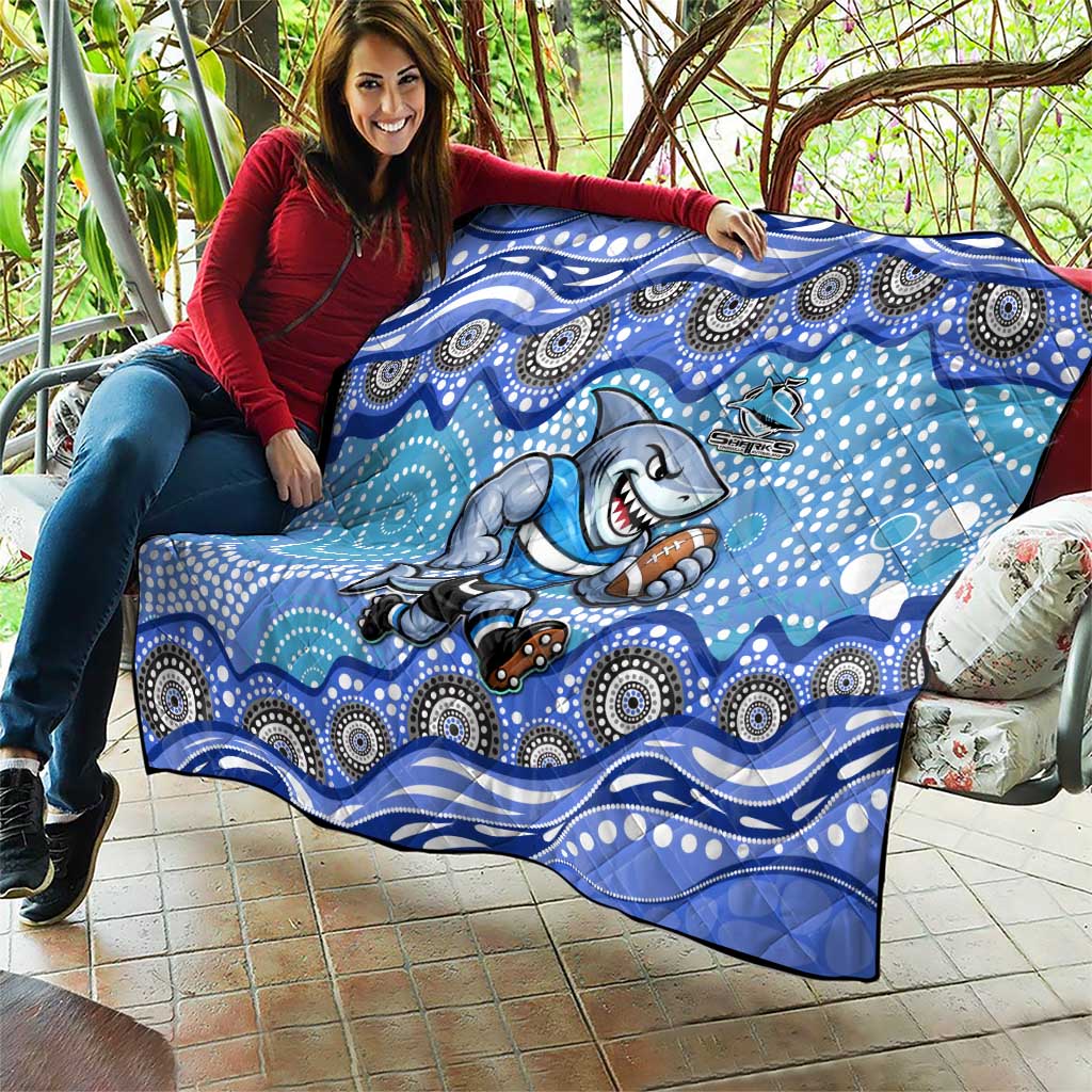 Cronulla Sutherland Sharks Quilt Aboriginal Dot Pattern - Rugby Mascot Heritage Pride