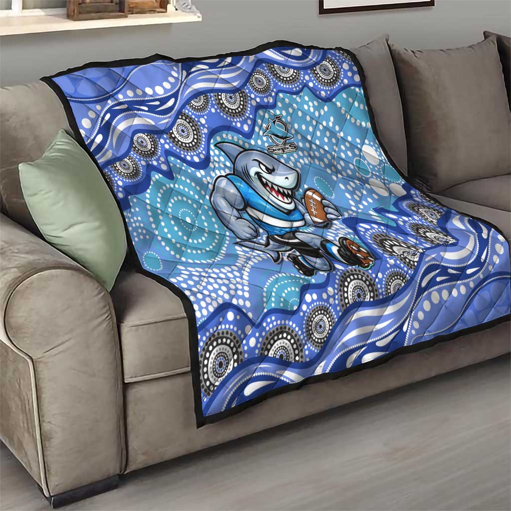 Cronulla Sutherland Sharks Quilt Aboriginal Dot Pattern - Rugby Mascot Heritage Pride