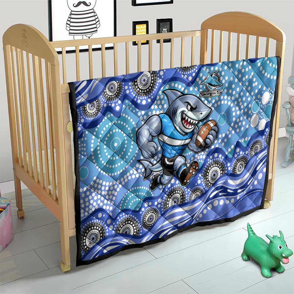 Cronulla Sutherland Sharks Quilt Aboriginal Dot Pattern - Rugby Mascot Heritage Pride
