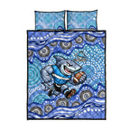 Cronulla Sutherland Sharks Quilt Bed Set Aboriginal Dot Pattern - Rugby Mascot Heritage Pride