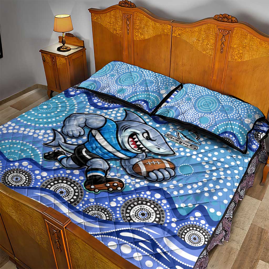 Cronulla Sutherland Sharks Quilt Bed Set Aboriginal Dot Pattern - Rugby Mascot Heritage Pride