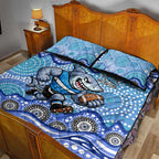 Cronulla Sutherland Sharks Quilt Bed Set Aboriginal Dot Pattern - Rugby Mascot Heritage Pride