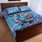 Cronulla Sutherland Sharks Quilt Bed Set Aboriginal Dot Pattern - Rugby Mascot Heritage Pride